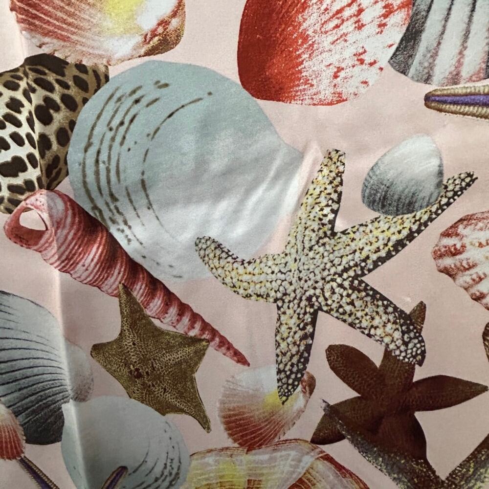 Vintage Echo Sea Life Silk Scarf Pink Shells Starfish Large Square - Picture 5 of 5